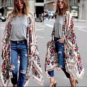 Long Floral Chiffon Kimono